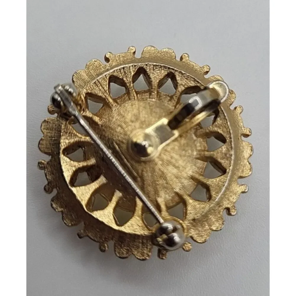 Avon Sun Brilliants Citrine Heart Green Gold Tone Round Brooch Pin Pendan 1in